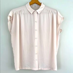 LOFT Pink Cap Sleeve Button Down Shirt